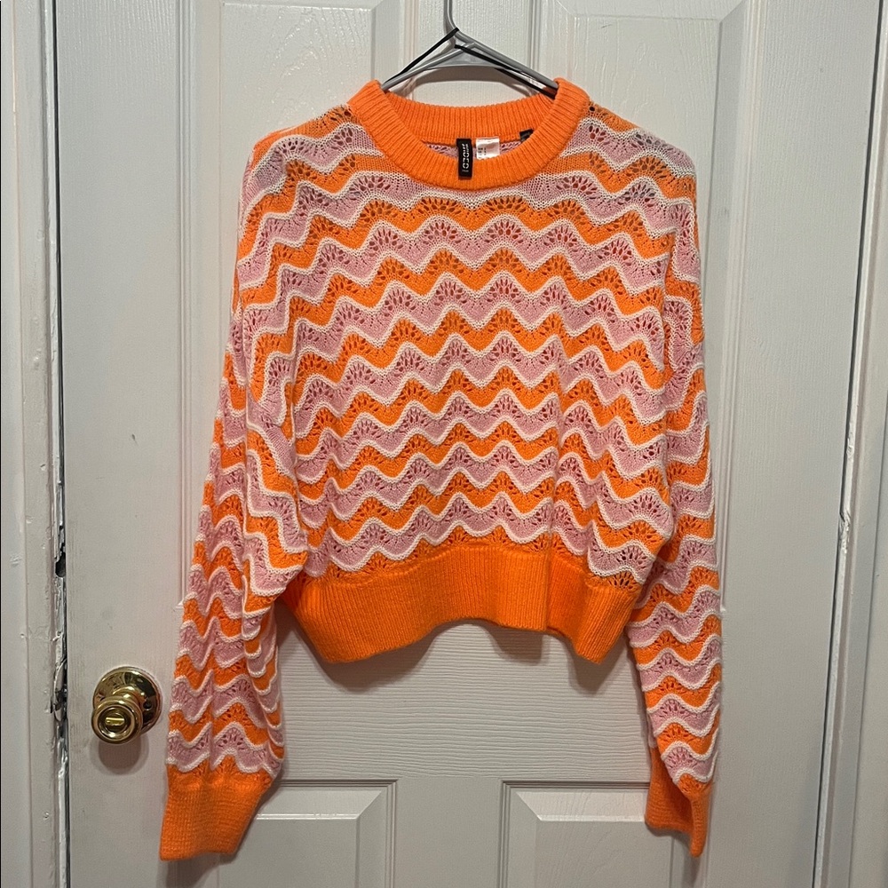 H&M Orange and Pink Chevron Knit Sweater